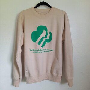 Girl Scouts of America Sweatshirt S Green Trefoil Slogan Green Tan Long Sleeve